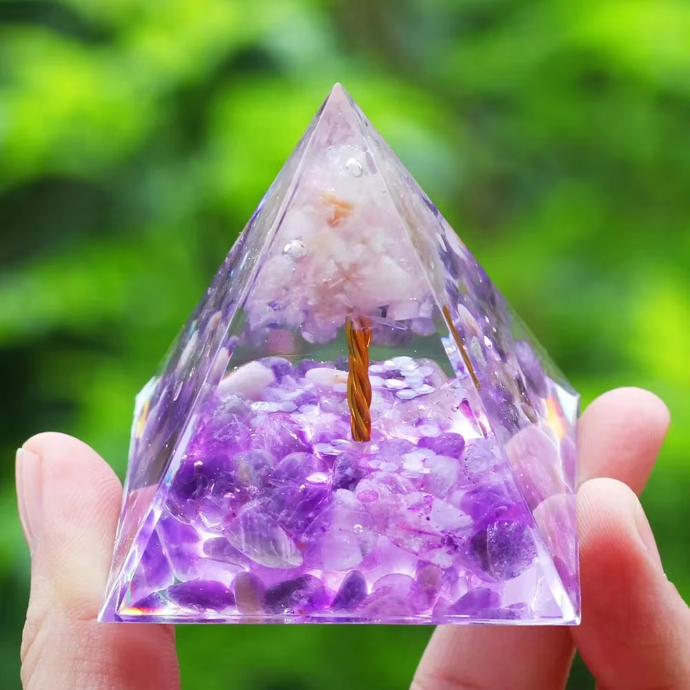 Crystal Stone Orgone Pyramid Energy Generator Room Decor Ornament Natural Amethyst Peridot Reiki Chakra Meditation for Kid Gifts