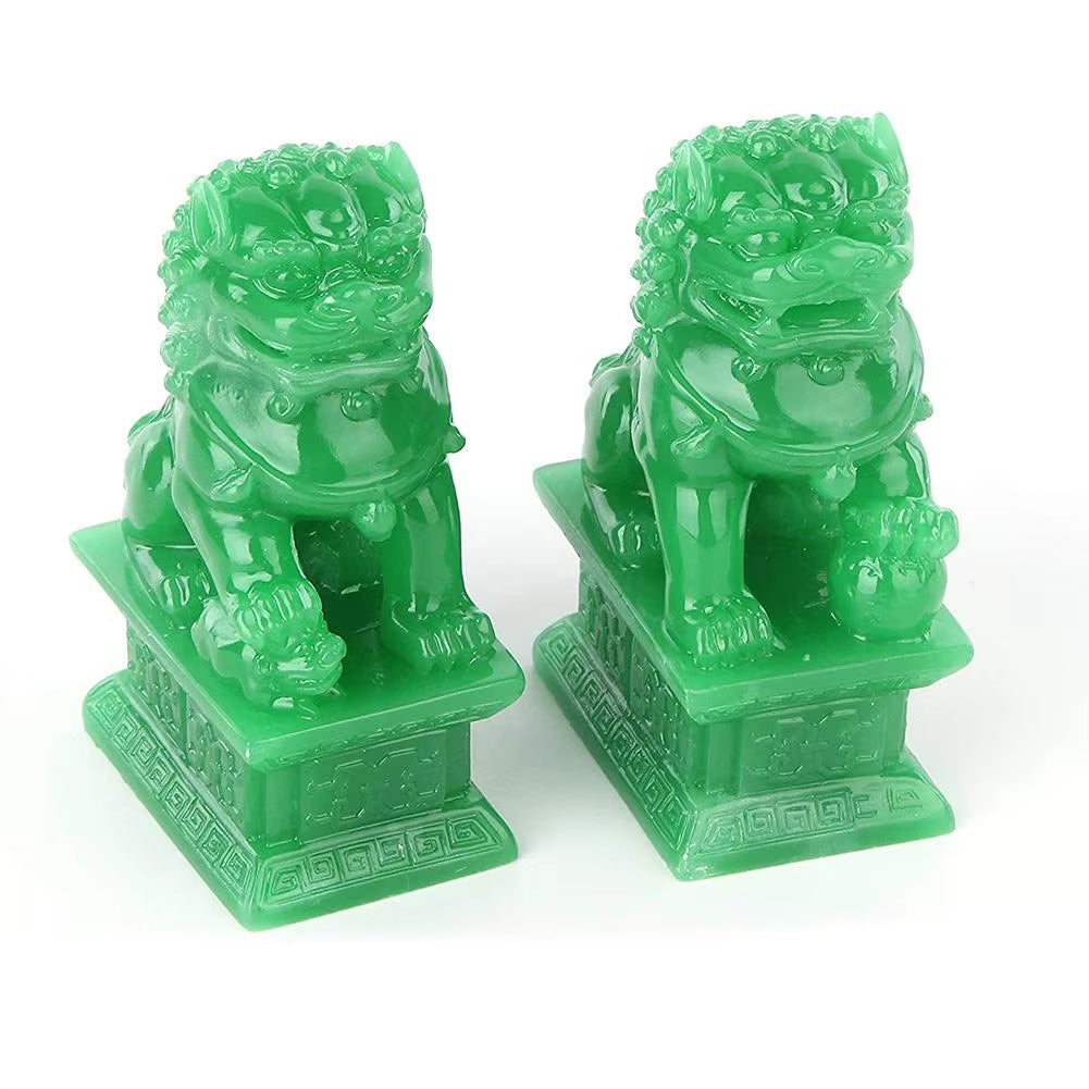 A Pair of Fu Foo Dogs Guardian Lion Statues with Stone Finish Feng Shui Decor Cultural Element Asian Foo Dogs for Home Placement