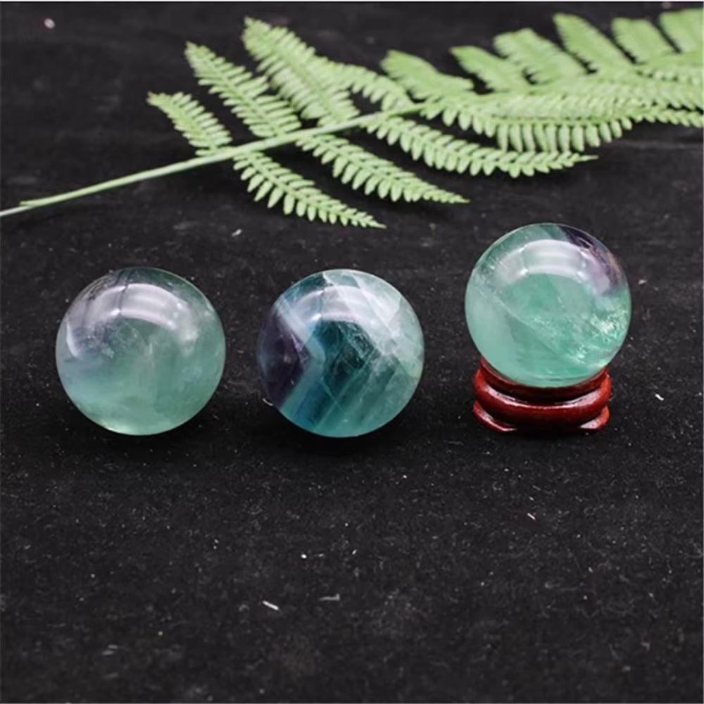 3Cm Natural Colorful Fluorite Ball Healing Crystals Quartz Divination Sphere Gemstone Sculpture Figurine with Stand