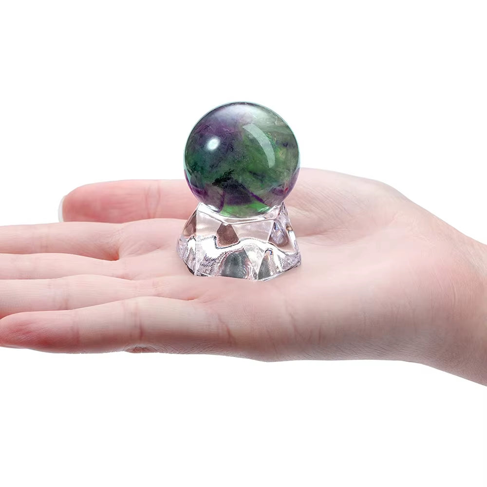 3Cm Natural Colorful Fluorite Ball Healing Crystals Quartz Divination Sphere Gemstone Sculpture Figurine with Stand