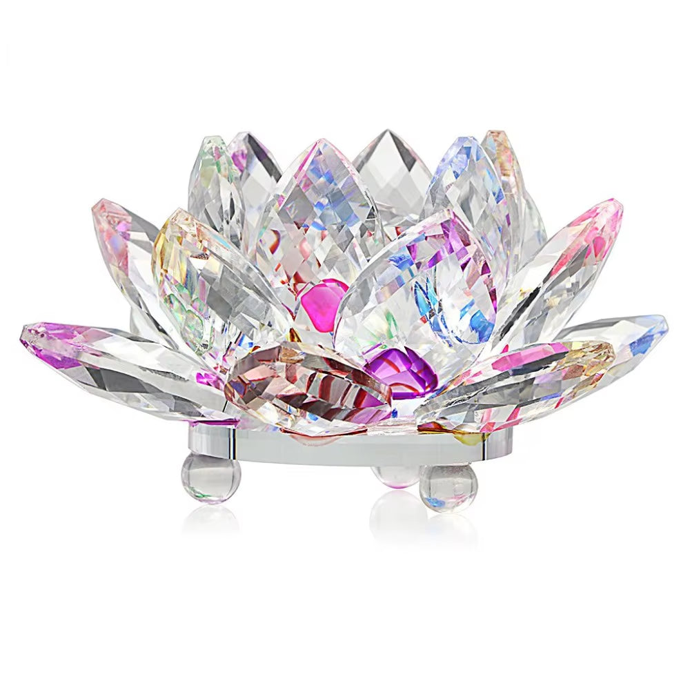 80Mm Colorful Crystal Glass Lotus Flower Natural Stones Feng Shui Crystal Flowers for Wedding Souvenirs