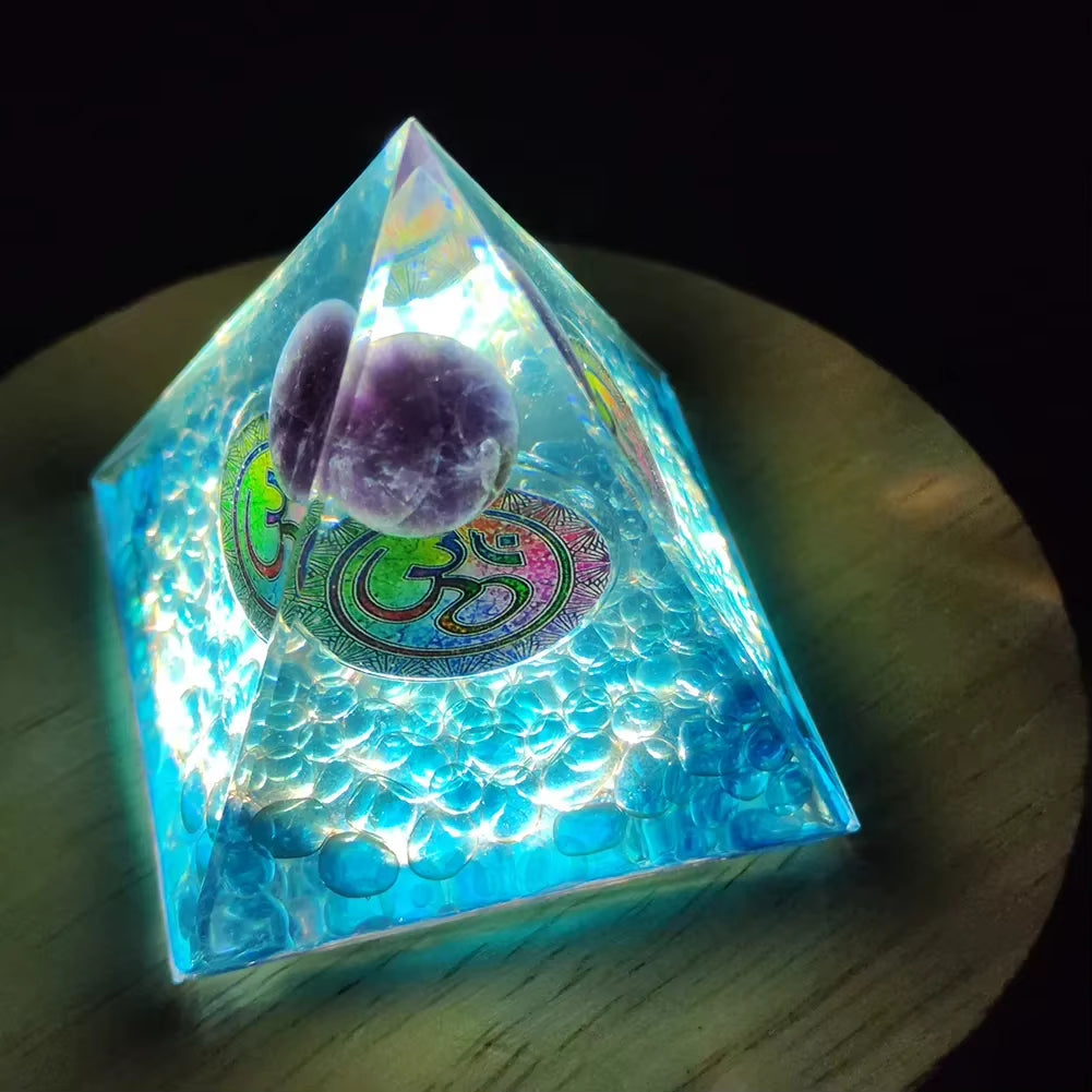 Energy Generator Orgone Pyramid Amethyst Peridot Healing Natural Crystal Reiki Chakra Generator Orgonite Pyramid Meditation Tool