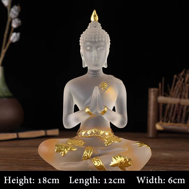 Transparent Sitting Buddha Statue Zen Gesture Thai Buddha Resin Figurine Sculpture Home Office Feng Shui Decoration Ornament