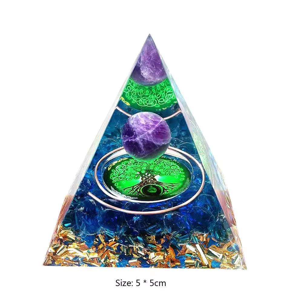 Energy Generator Orgone Pyramid Amethyst Peridot Healing Natural Crystal Reiki Chakra Generator Orgonite Pyramid Meditation Tool