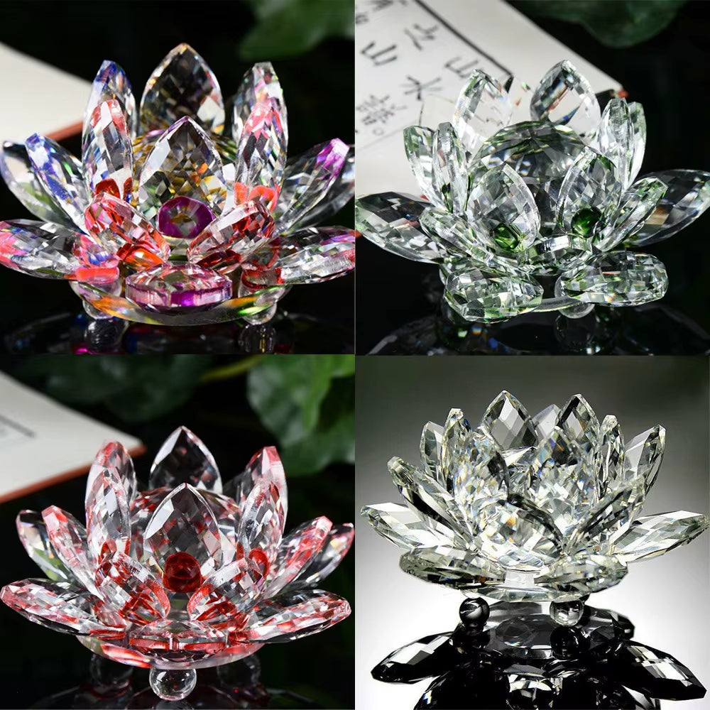 60Mm Crystal Lotus Flower Glass Figurines Flowers Candle Tea Light Holder Paperweight Ornament Feng Shui Decorative Collection