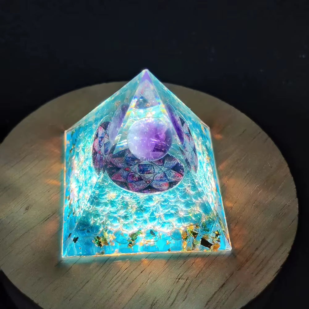 Energy Generator Orgone Pyramid Amethyst Peridot Healing Natural Crystal Reiki Chakra Generator Orgonite Pyramid Meditation Tool