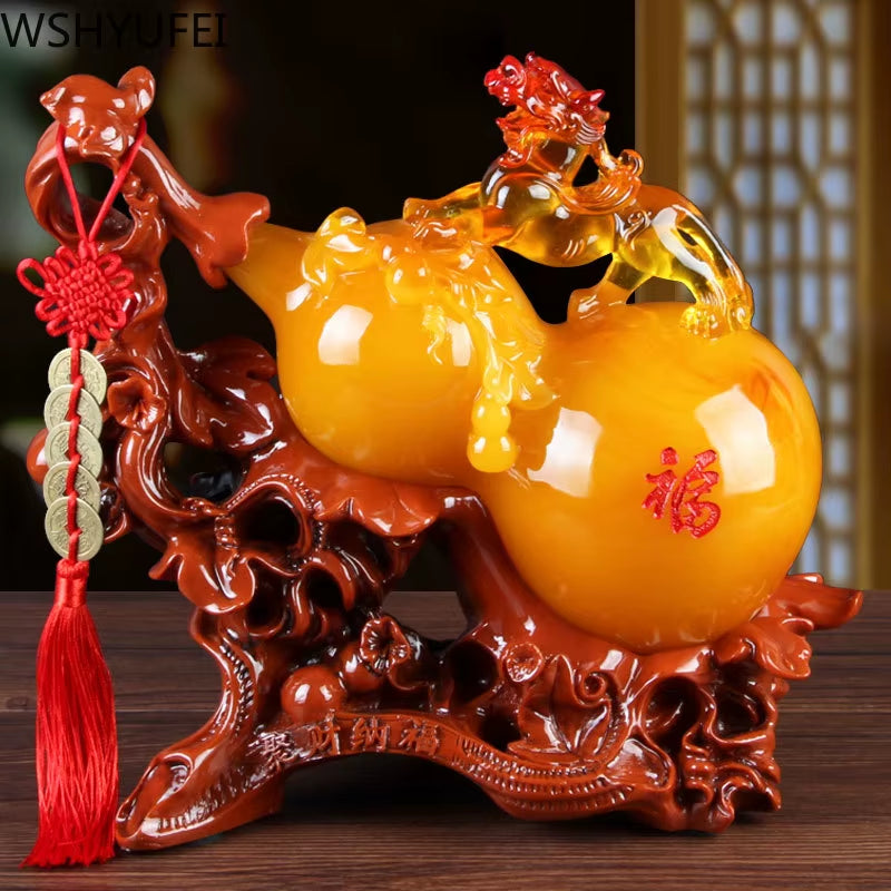 Lucky Fortune Feng Shui Gourd Statue Ornaments Resin Sculpture Crafts Home Decoration Accessories Housewarming Wedding Gifts