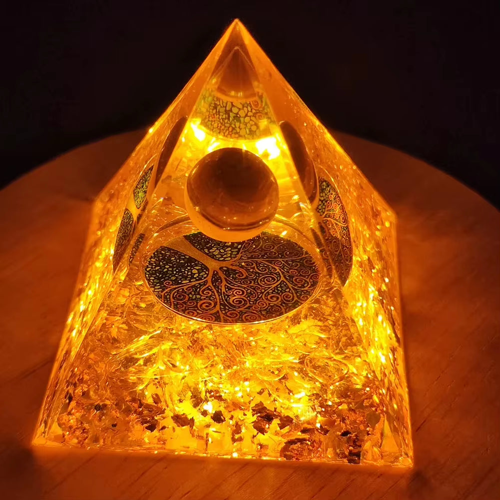 Energy Generator Orgone Pyramid Amethyst Peridot Healing Natural Crystal Reiki Chakra Generator Orgonite Pyramid Meditation Tool