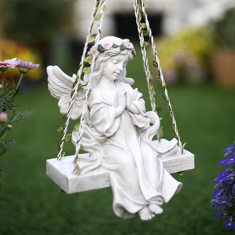 Fairy Garden Swing Angel Girl Resin Statues Feng Shui Outdoor Homestay Ornaments Crafts Home Yard Balcony Accessories Decoration