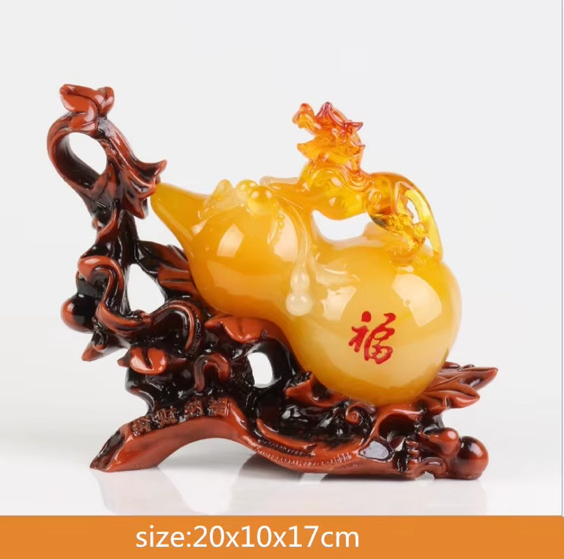 Lucky Fortune Feng Shui Gourd Statue Ornaments Resin Sculpture Crafts Home Decoration Accessories Housewarming Wedding Gifts