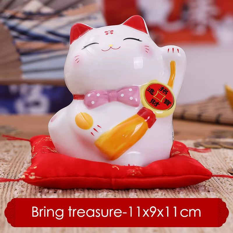 4.5 Inch Ceramic Maneki Neko Lucky Fortune Cat Money Box Coin Bank Home Decoration Ornament FENG SHUI Figurine