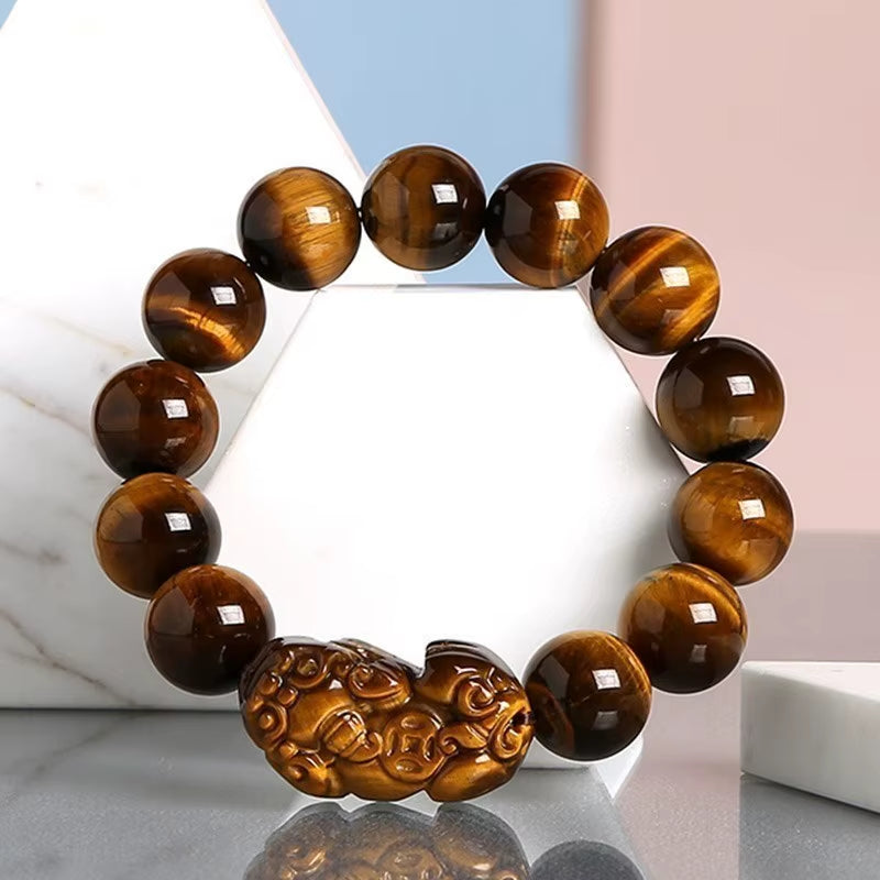 JD Natural Stone Yellow Tiger Eyes Beads Pixiu Bracelets Men Women Feng Shui Wealth Lucky Bangles round Buddha Energy Jewelry