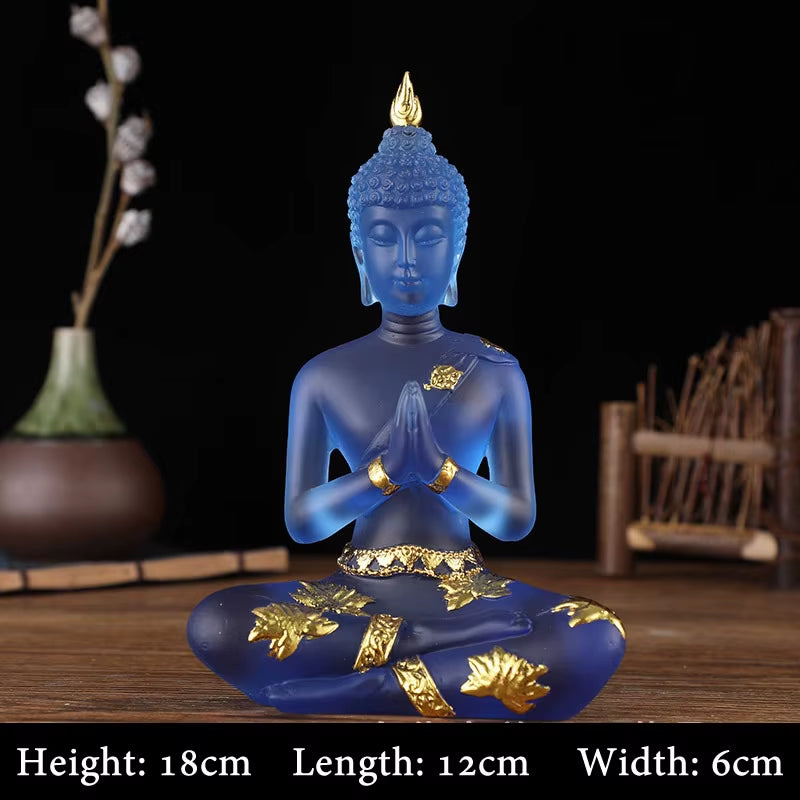 Transparent Sitting Buddha Statue Zen Gesture Thai Buddha Resin Figurine Sculpture Home Office Feng Shui Decoration Ornament