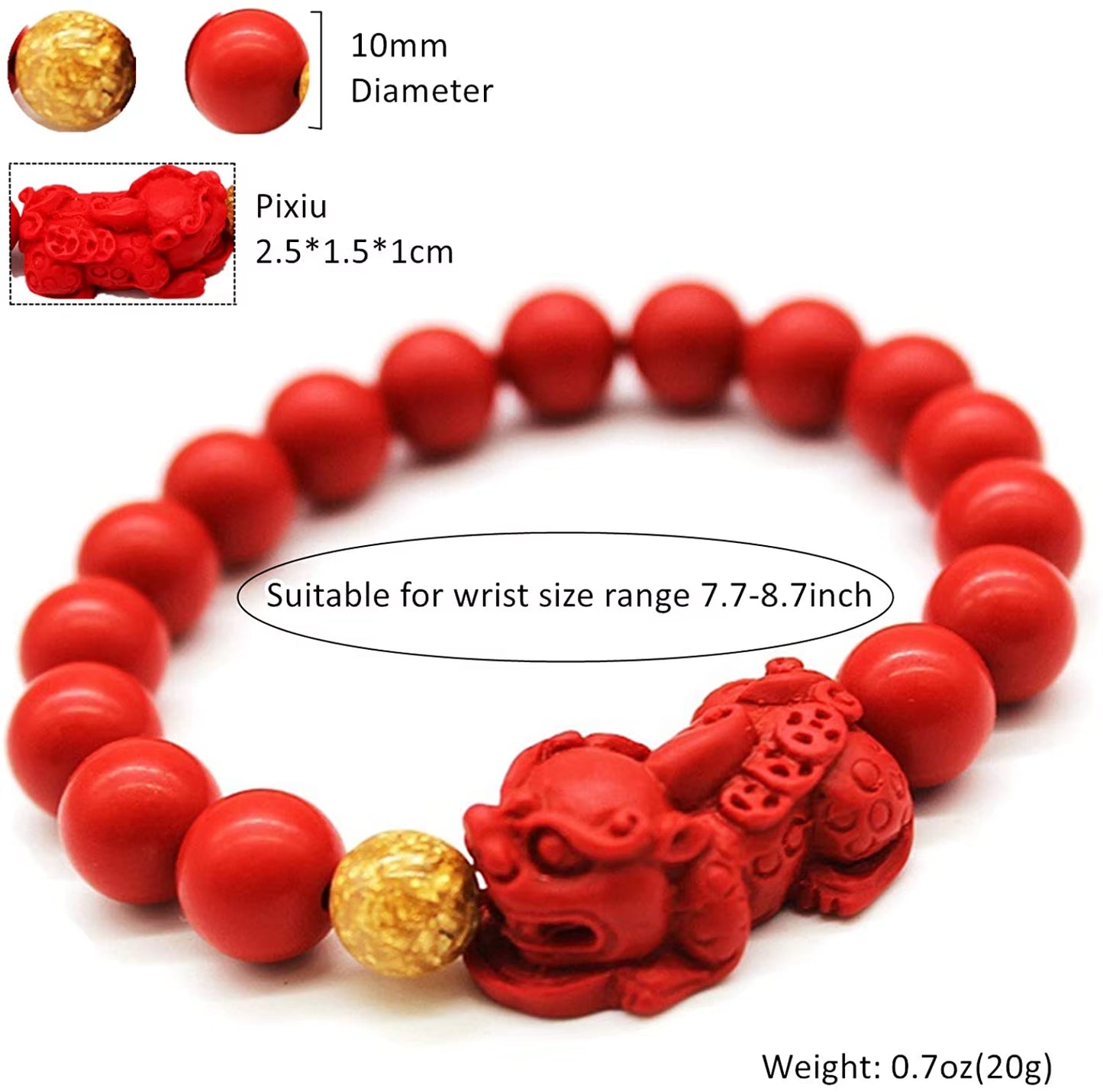 Pixiu Natural Stone Bracelet Men Women Chinese Feng Shui Pi Xiu Red Beads Wristband Gold Wealth & Good Lucky Unisex Bracelets A+