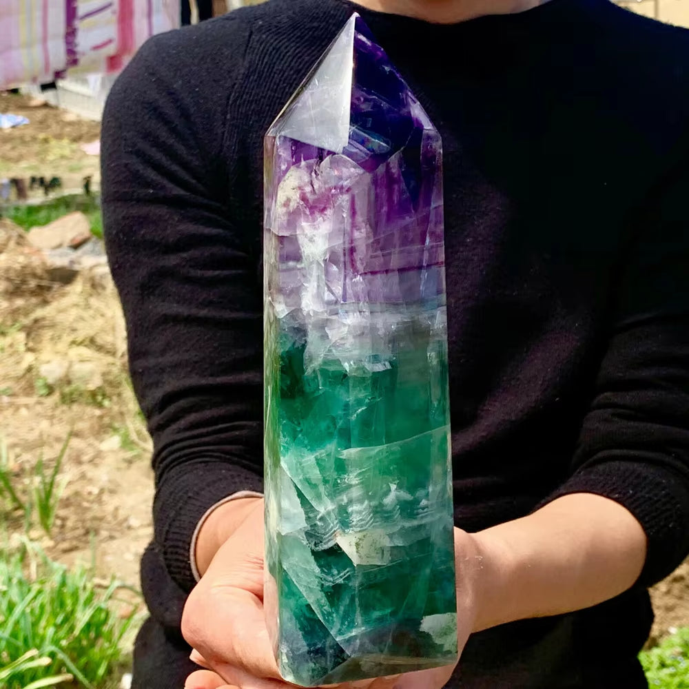 Rare Natural Fluorite Quartz Obelisk Crystal Rod Reiki Healing, Home Decoration, Witchcraft, Fengshui, Gifts