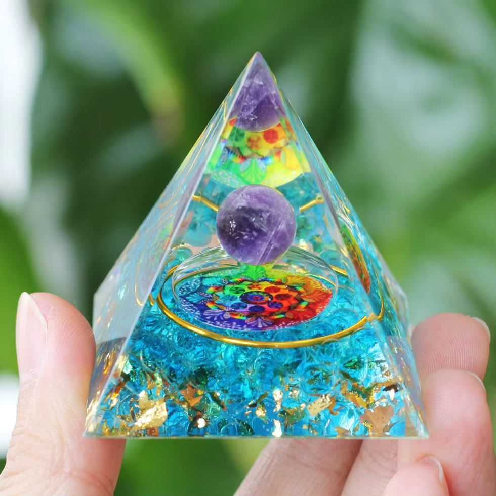 Energy Generator Orgone Pyramid Amethyst Peridot Healing Crystal Stone Home Decor Pyramid Ornament Meditation Tool Christmas Gif