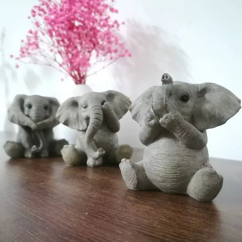 3 Kinds of Resin Baby Elephant Decoration Lucky Feng Shui Gray Elephant Doll Creative Cute Elephant Doll Home Decoration