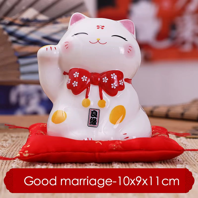 4.5 Inch Ceramic Maneki Neko Lucky Fortune Cat Money Box Coin Bank Home Decoration Ornament FENG SHUI Figurine