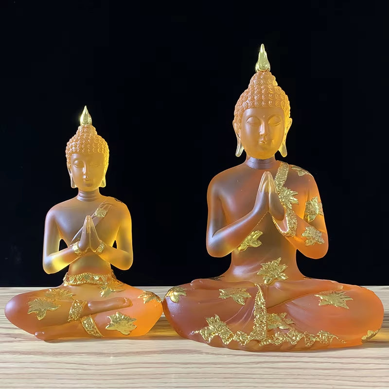 Transparent Sitting Buddha Statue Zen Gesture Thai Buddha Resin Figurine Sculpture Home Office Feng Shui Decoration Ornament