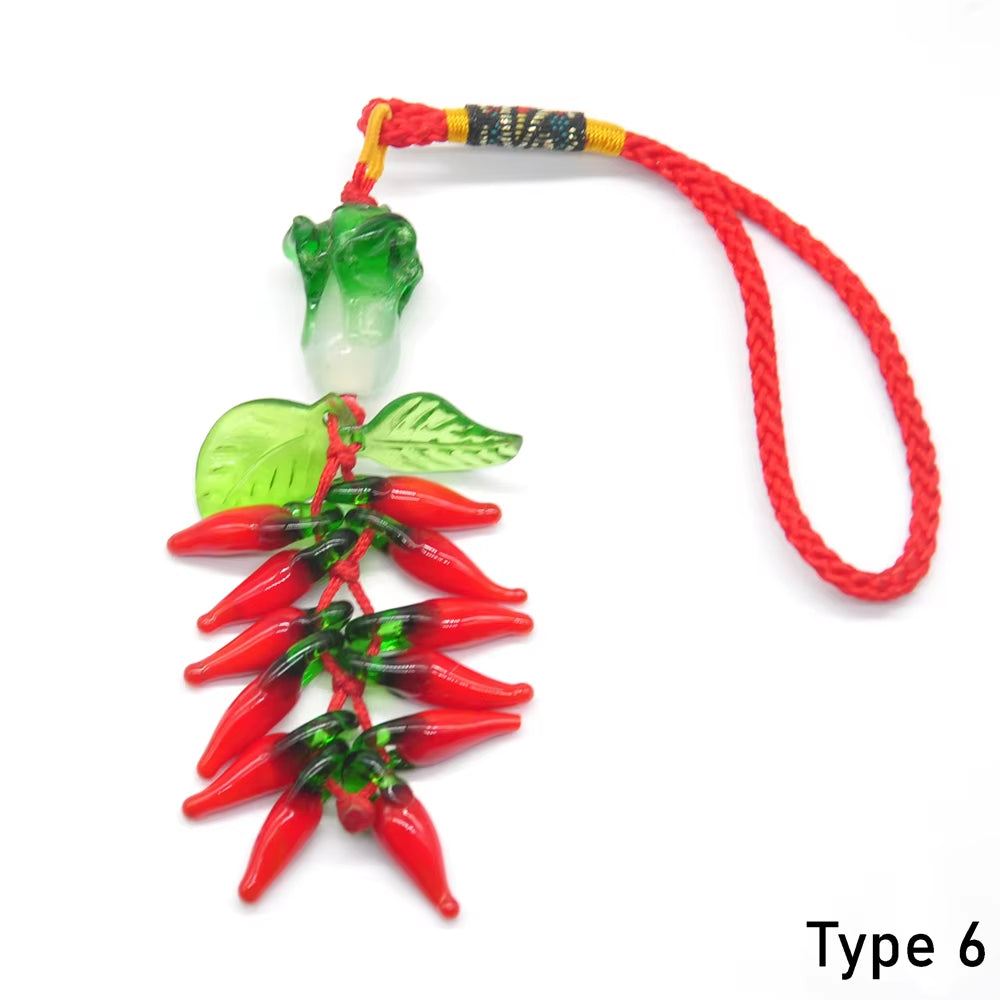 Mascot Wealth Lucky Fengshui Decoration Brass Coin Chili Cabbage Chinese Knot for Car Hanging Charm Ornaments Spiritual Supplies