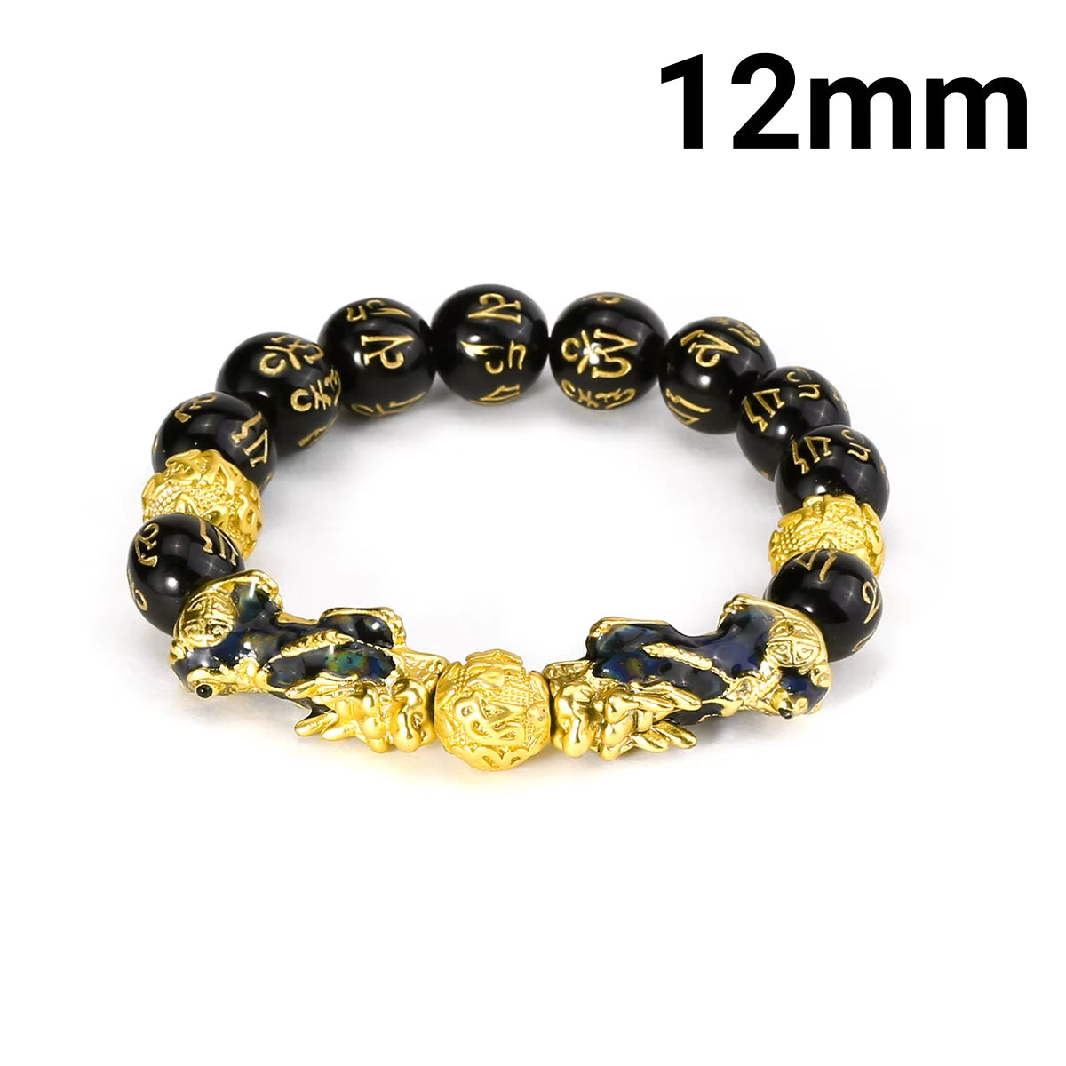 Buddhism Feng Shui Obsidian Stone Beads Bracelet Men Women Unisex Brave Troops Wristband Gold Color Pixiu Wealth Lucky Bracelets