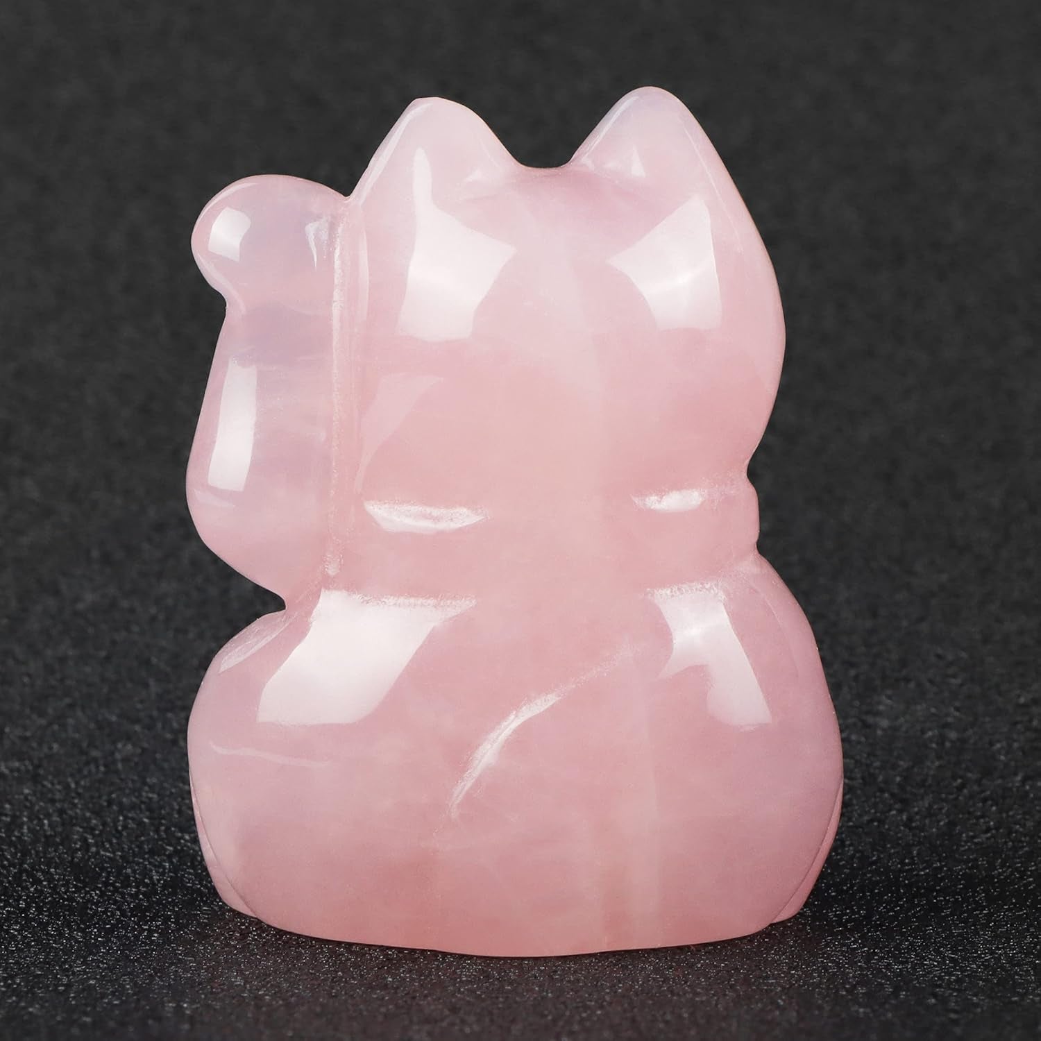 2" Rose Quartz Crystal Lucky Cat Figurine Hand Carved Maneki Neko Money Cats Statue Good Luck Feng Shui Decoration for Home Office with Gift Box