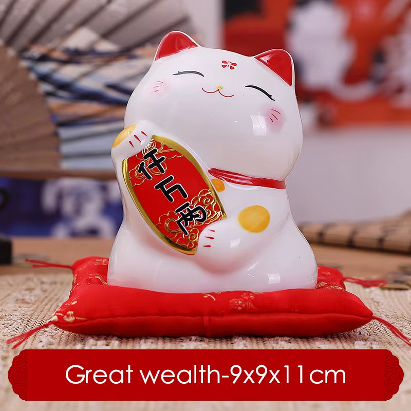 4.5 Inch Ceramic Maneki Neko Lucky Fortune Cat Money Box Coin Bank Home Decoration Ornament FENG SHUI Figurine