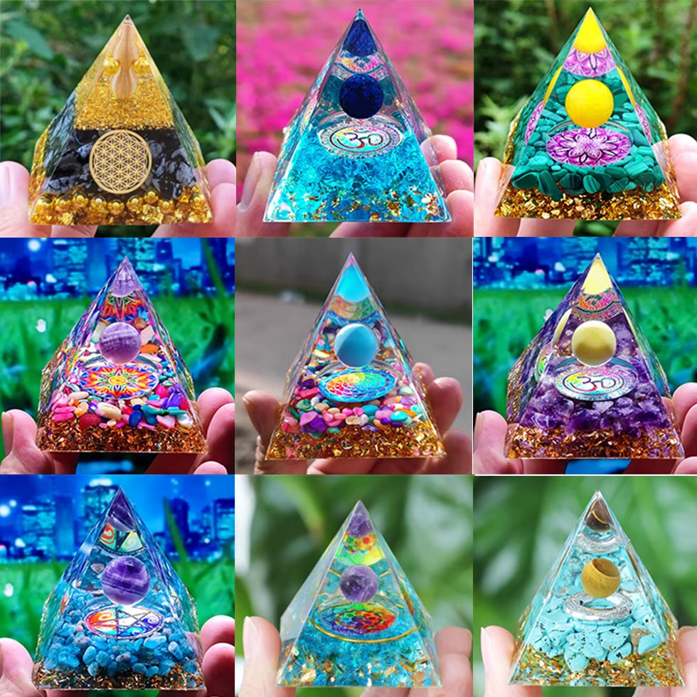 Energy Generator Orgone Pyramid Amethyst Peridot Healing Crystal Stone Home Decor Pyramid Ornament Meditation Tool Christmas Gif