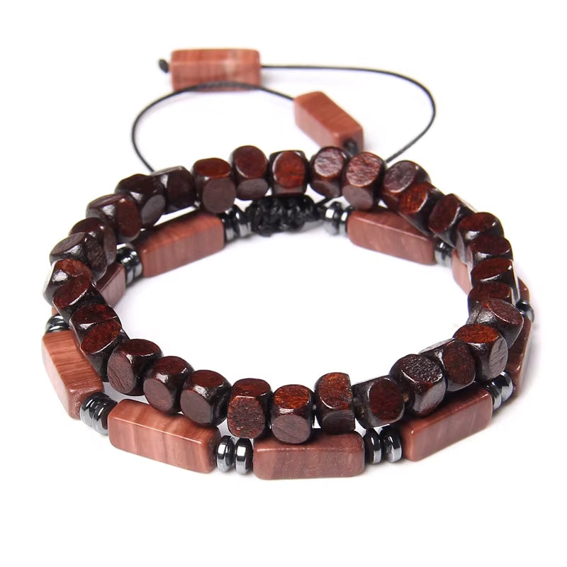 2 Pcs Chinese Feng Shui Obsidian Wood Bracelet Men Women Unisex Wristband Red Pixiu Charm Lucky Wealthy Women Bracelet Gift