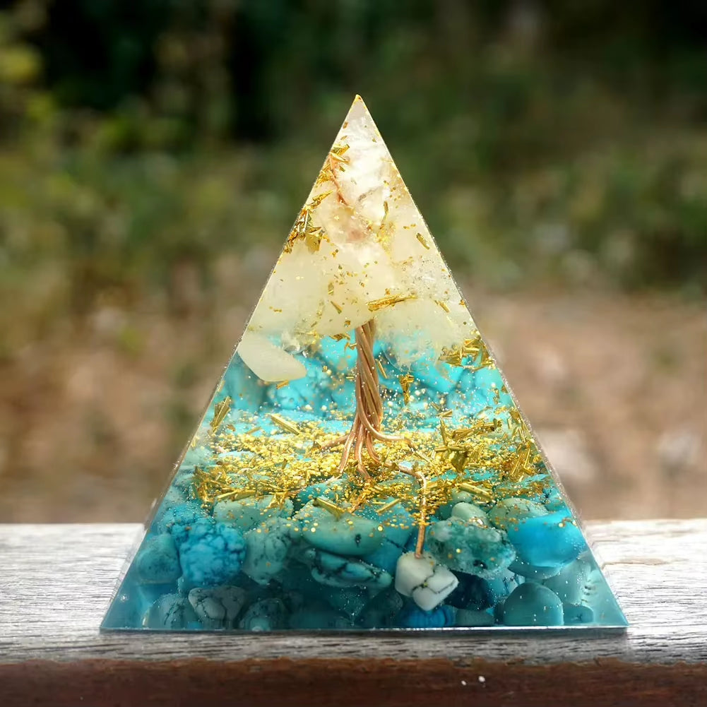 Crystal Stone Orgone Pyramid Energy Generator Room Decor Ornament Natural Amethyst Peridot Reiki Chakra Meditation for Kid Gifts