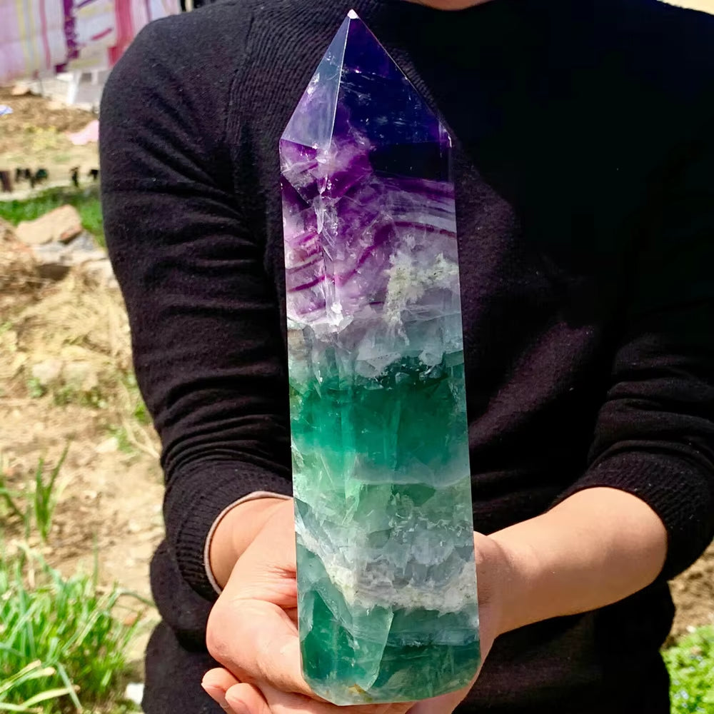 Rare Natural Fluorite Quartz Obelisk Crystal Rod Reiki Healing, Home Decoration, Witchcraft, Fengshui, Gifts