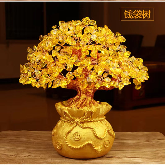 19/24Cm Lucky Tree Wealth Yellow Crystal Tree Natural Money Tree Ornaments Bonsai Style Wealth Luck Feng Shui Ornaments Craft