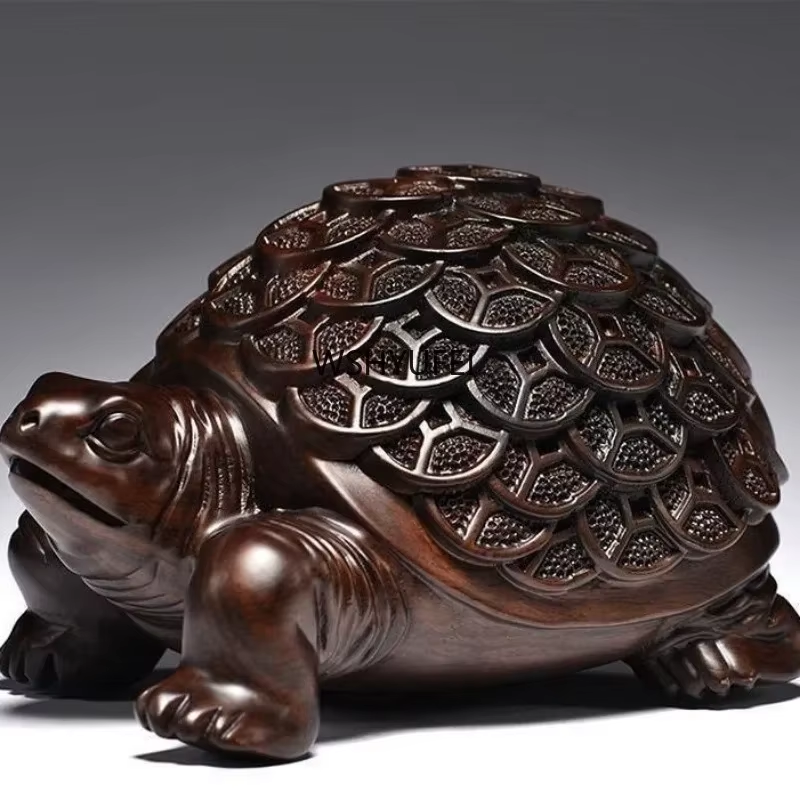 1Pcs Wooden Carved Gold Money Turtle Ornament Wooden Handicrafts Turtle Home Feng Shui Office Decoration Desktop Ornaments