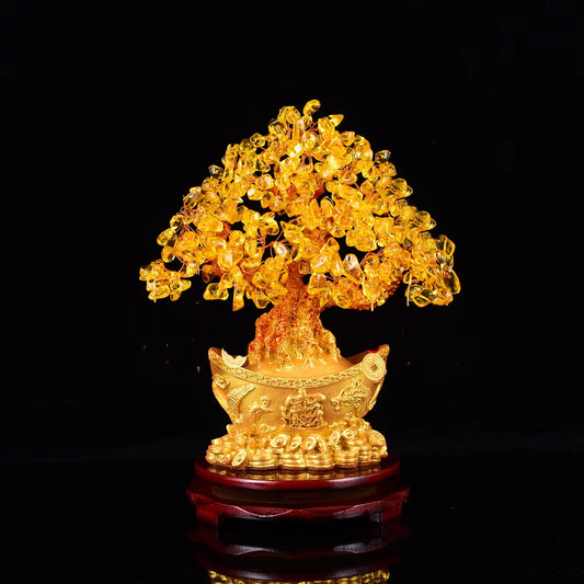 Feng Shui Yellow Lucky Wealth Trees Lemon Quartz Crystal Yuanbao Money Fortune Tree Wealth Luck Feng Shui Ornaments