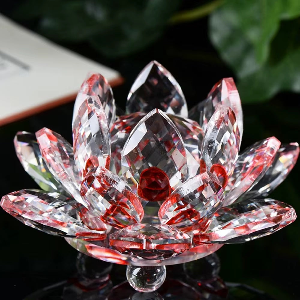 60Mm Crystal Lotus Flower Glass Figurines Flowers Candle Tea Light Holder Paperweight Ornament Feng Shui Decorative Collection