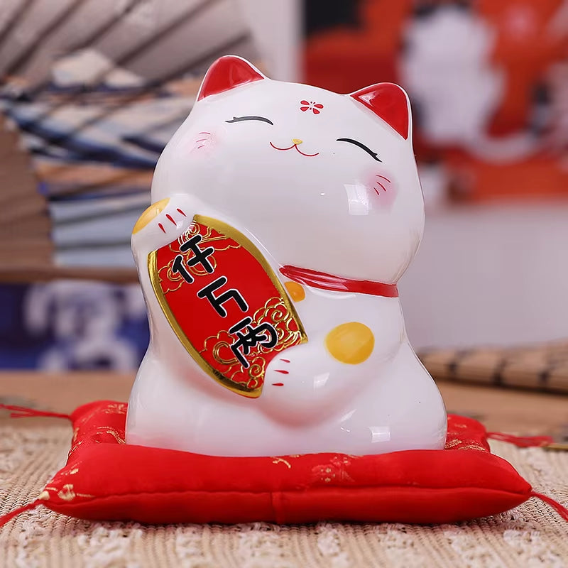 4.5 Inch Ceramic Maneki Neko Lucky Fortune Cat Money Box Coin Bank Home Decoration Ornament FENG SHUI Figurine