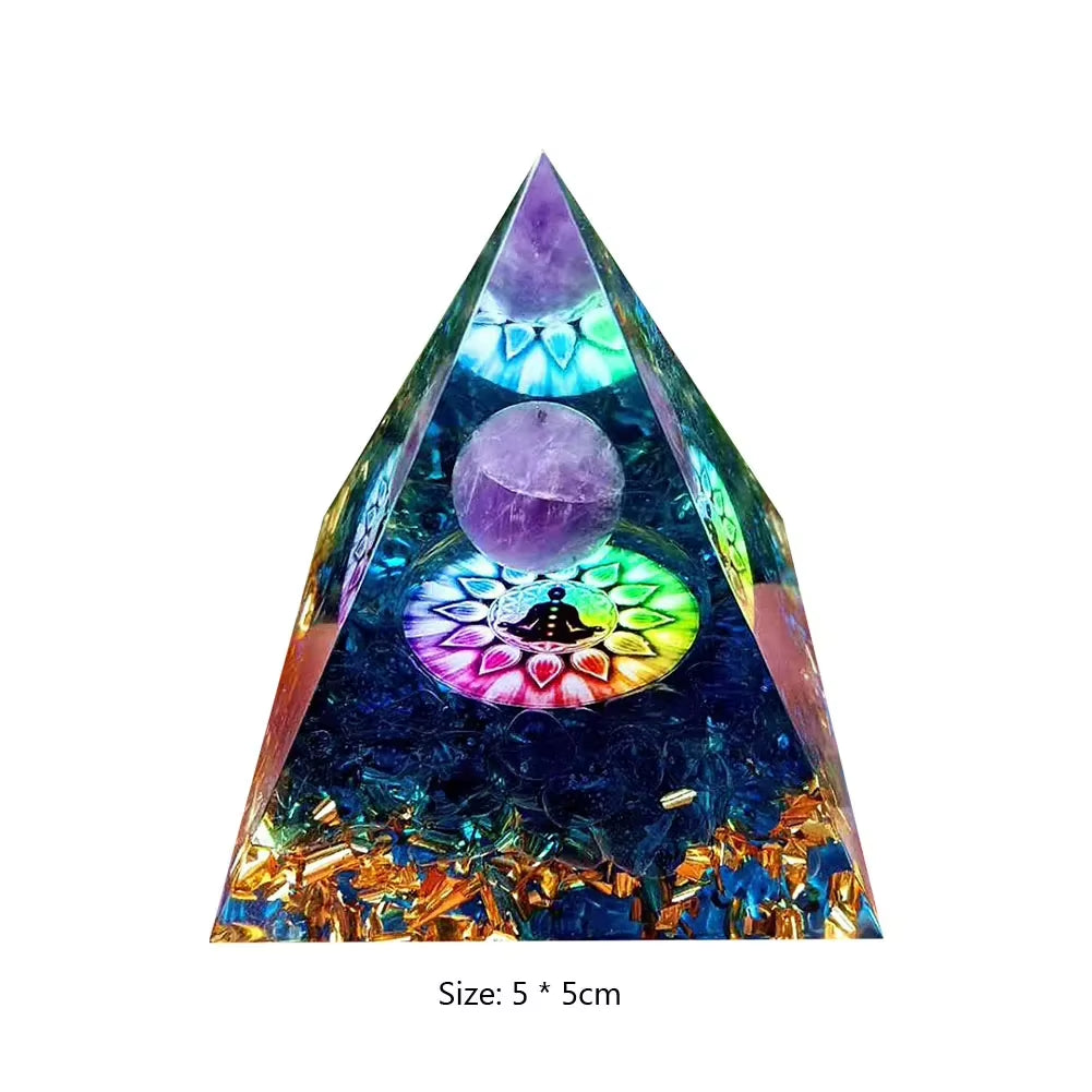 Energy Generator Orgone Pyramid Amethyst Peridot Healing Natural Crystal Reiki Chakra Generator Orgonite Pyramid Meditation Tool