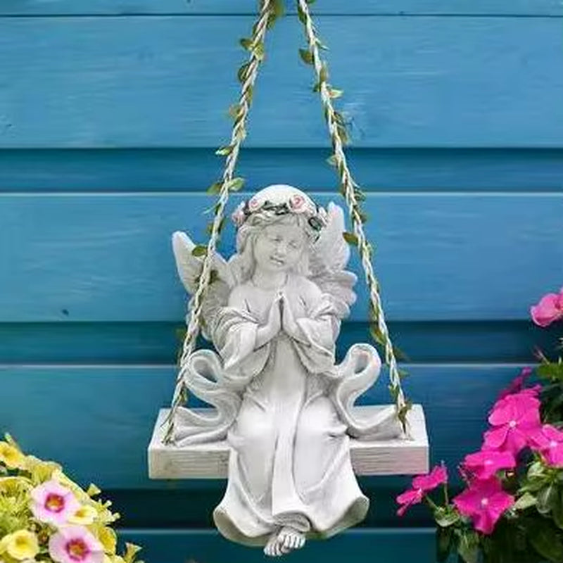 Fairy Garden Swing Angel Girl Resin Statues Feng Shui Outdoor Homestay Ornaments Crafts Home Yard Balcony Accessories Decoration