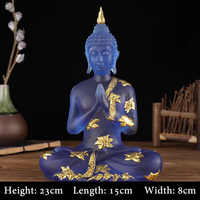 Transparent Sitting Buddha Statue Zen Gesture Thai Buddha Resin Figurine Sculpture Home Office Feng Shui Decoration Ornament