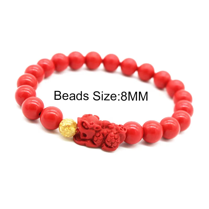 Pixiu Natural Stone Bracelet Men Women Chinese Feng Shui Pi Xiu Red Beads Wristband Gold Wealth & Good Lucky Unisex Bracelets A+