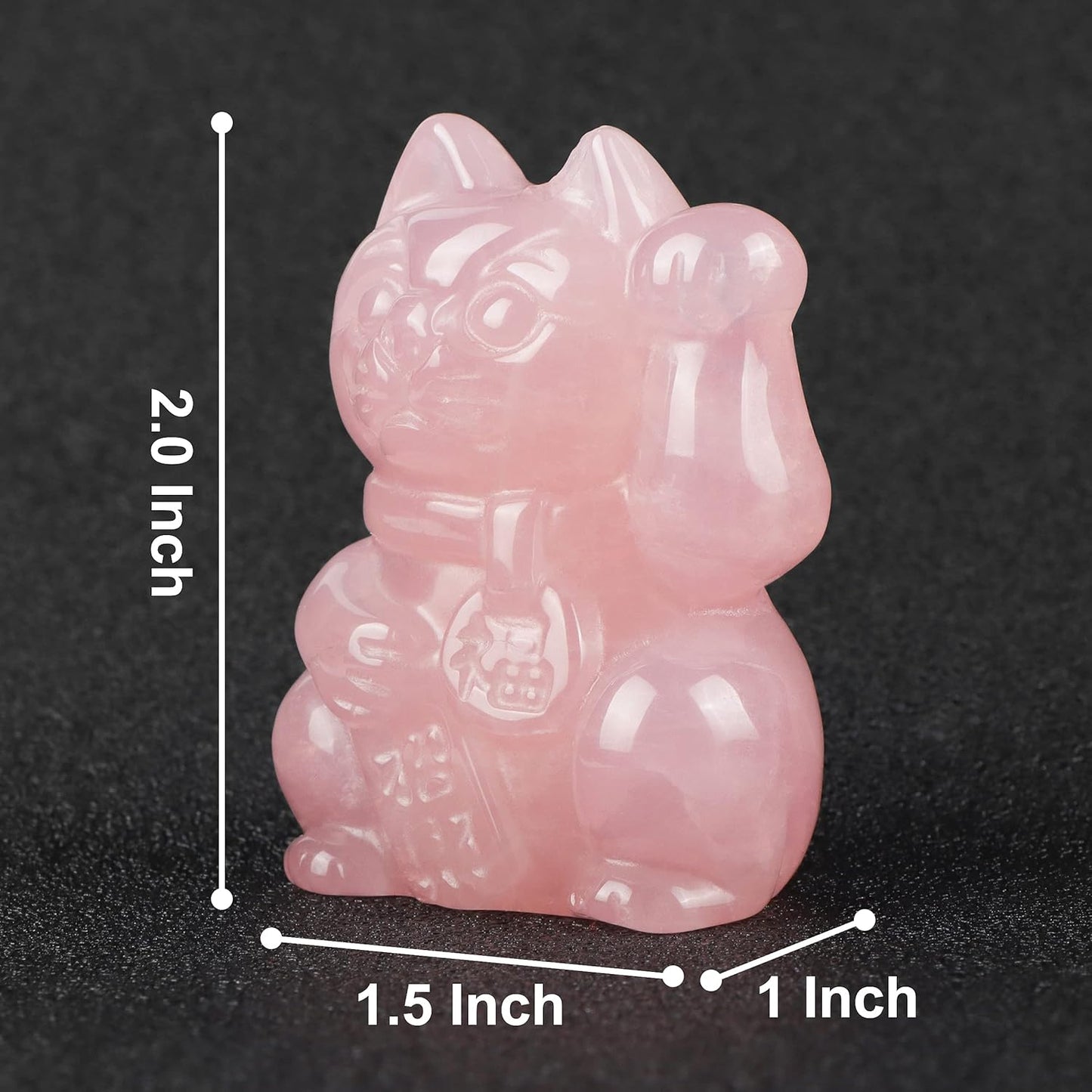 2" Rose Quartz Crystal Lucky Cat Figurine Hand Carved Maneki Neko Money Cats Statue Good Luck Feng Shui Decoration for Home Office with Gift Box