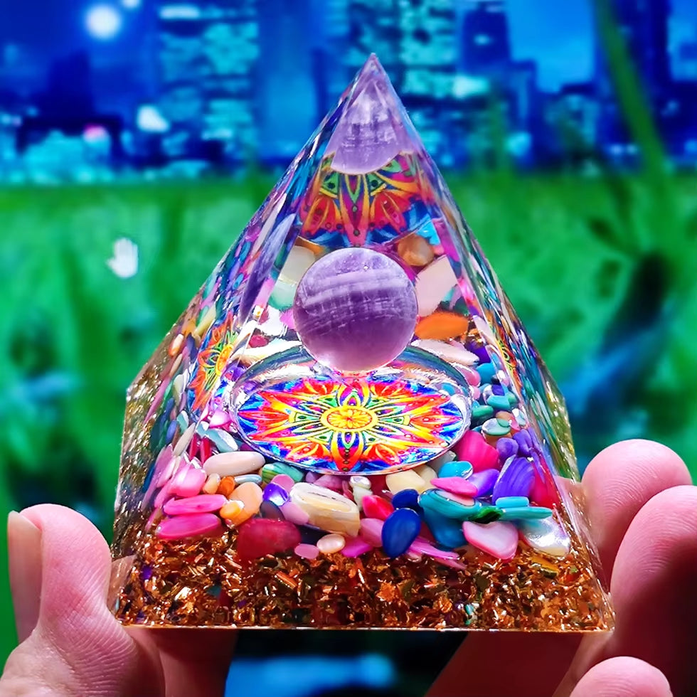 Energy Generator Orgone Pyramid Amethyst Peridot Healing Crystal Stone Home Decor Pyramid Ornament Meditation Tool Christmas Gif