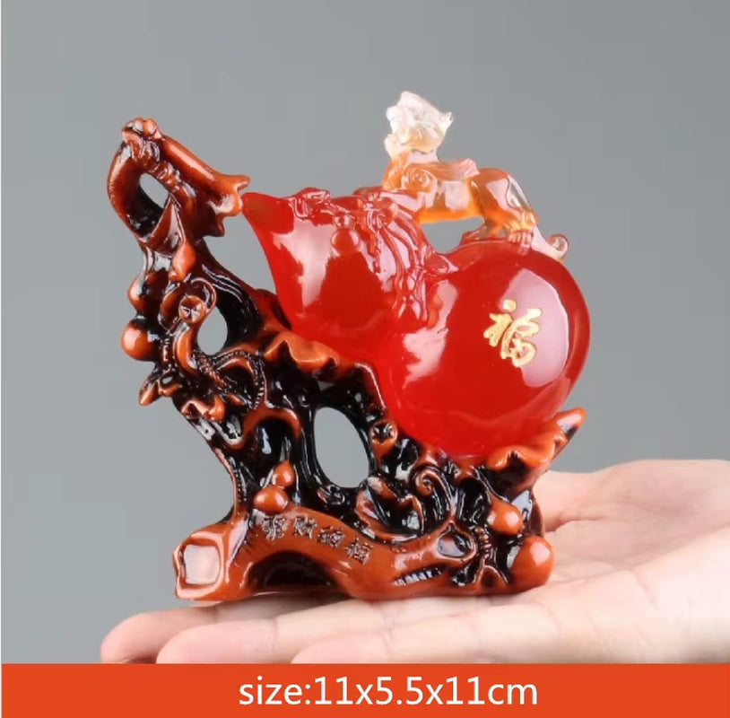 Lucky Fortune Feng Shui Gourd Statue Ornaments Resin Sculpture Crafts Home Decoration Accessories Housewarming Wedding Gifts