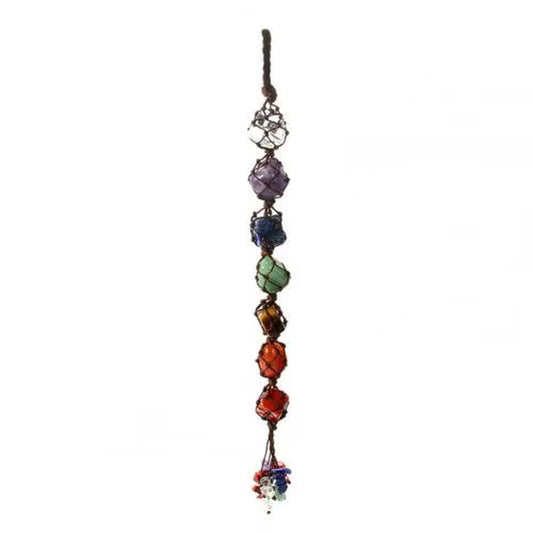 Seven-Color Chakra Natural Crystal Stone Car Pendant 7 Chakra Tumbled Gemstone Tassel Hanging Ornament Stones Car Decor