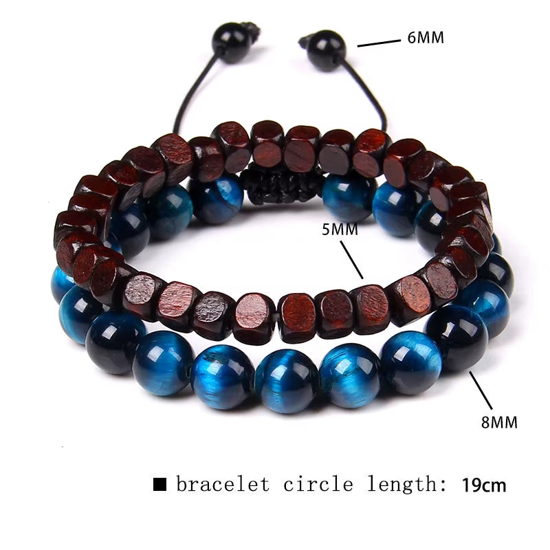 2 Pcs Chinese Feng Shui Obsidian Wood Bracelet Men Women Unisex Wristband Red Pixiu Charm Lucky Wealthy Women Bracelet Gift