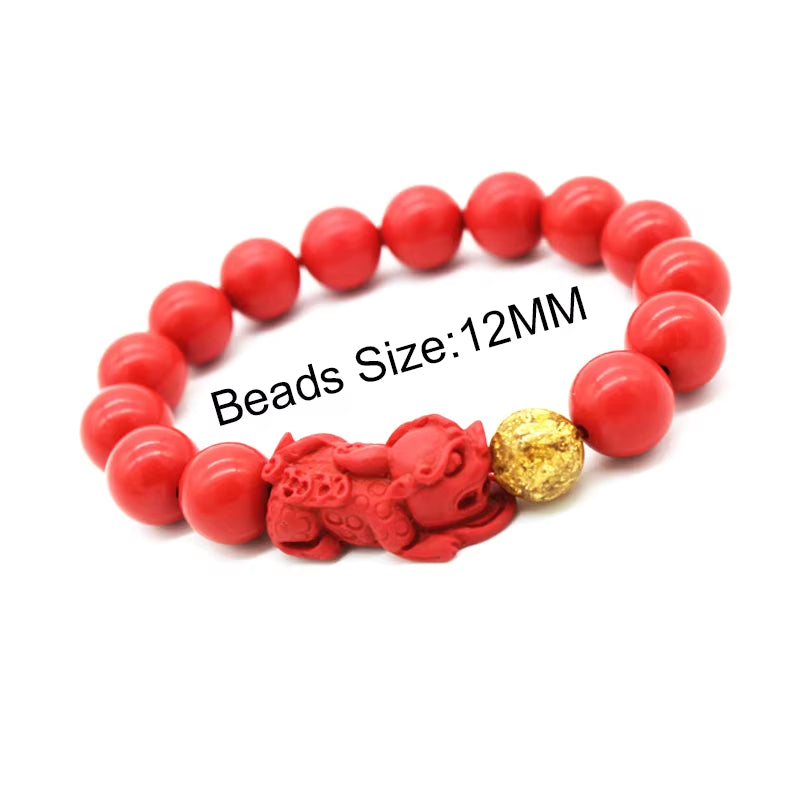 Pixiu Natural Stone Bracelet Men Women Chinese Feng Shui Pi Xiu Red Beads Wristband Gold Wealth & Good Lucky Unisex Bracelets A+