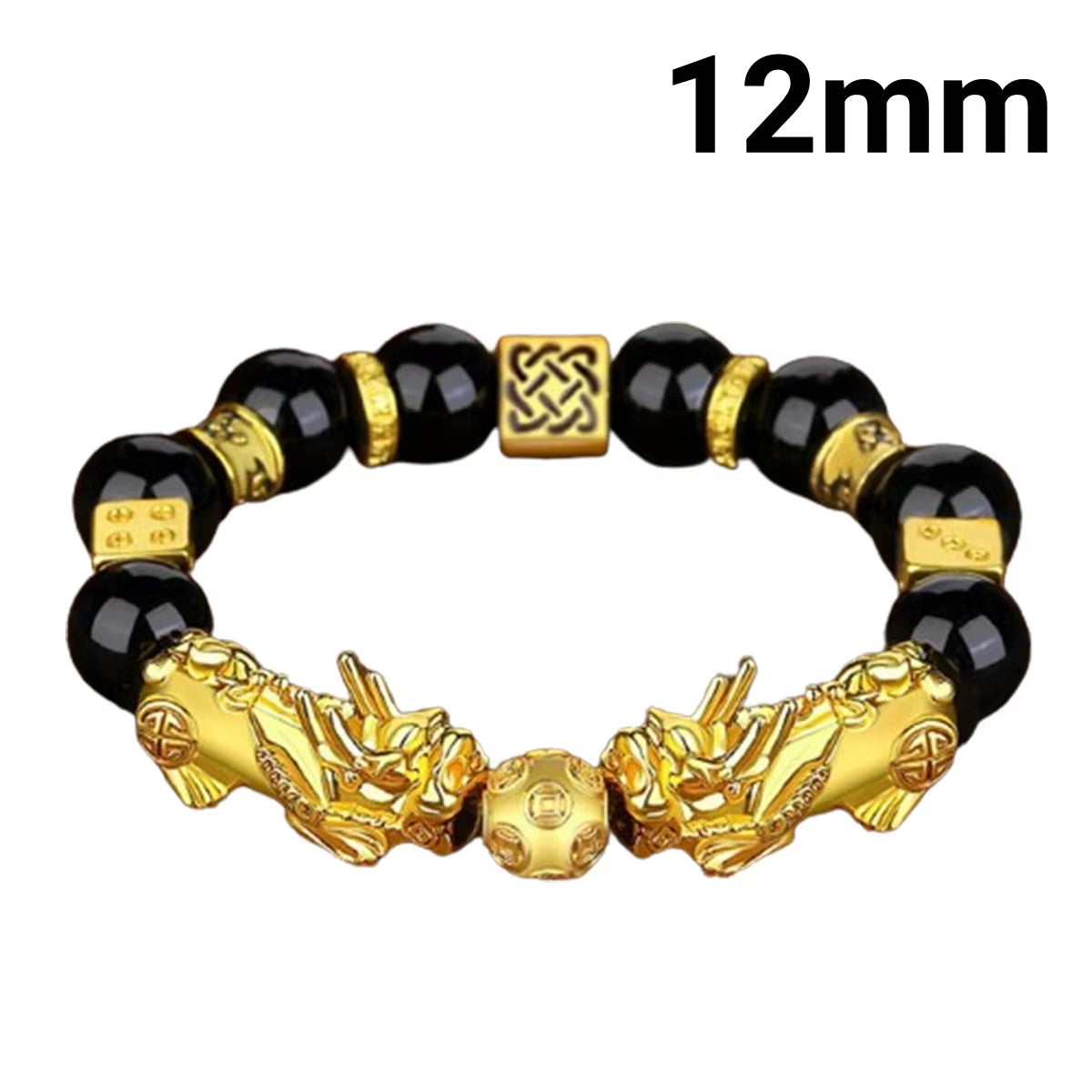 Buddhism Feng Shui Obsidian Stone Beads Bracelet Men Women Unisex Brave Troops Wristband Gold Color Pixiu Wealth Lucky Bracelets