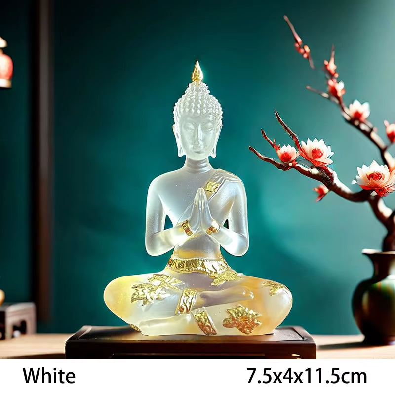 Mini Transparent Buddha Statue Zen Gesture Clear Thai Buddha Resin Figurine Sculpture Home Office Feng Shui Decoration Ornament