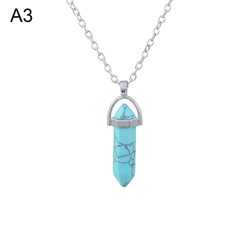 1Pc Hexagonal Chakra Crystal Pendant Neckalce Moon Stones Crystals Gemstone Divination Pendulum Crystal Therapy Chakra Gifts