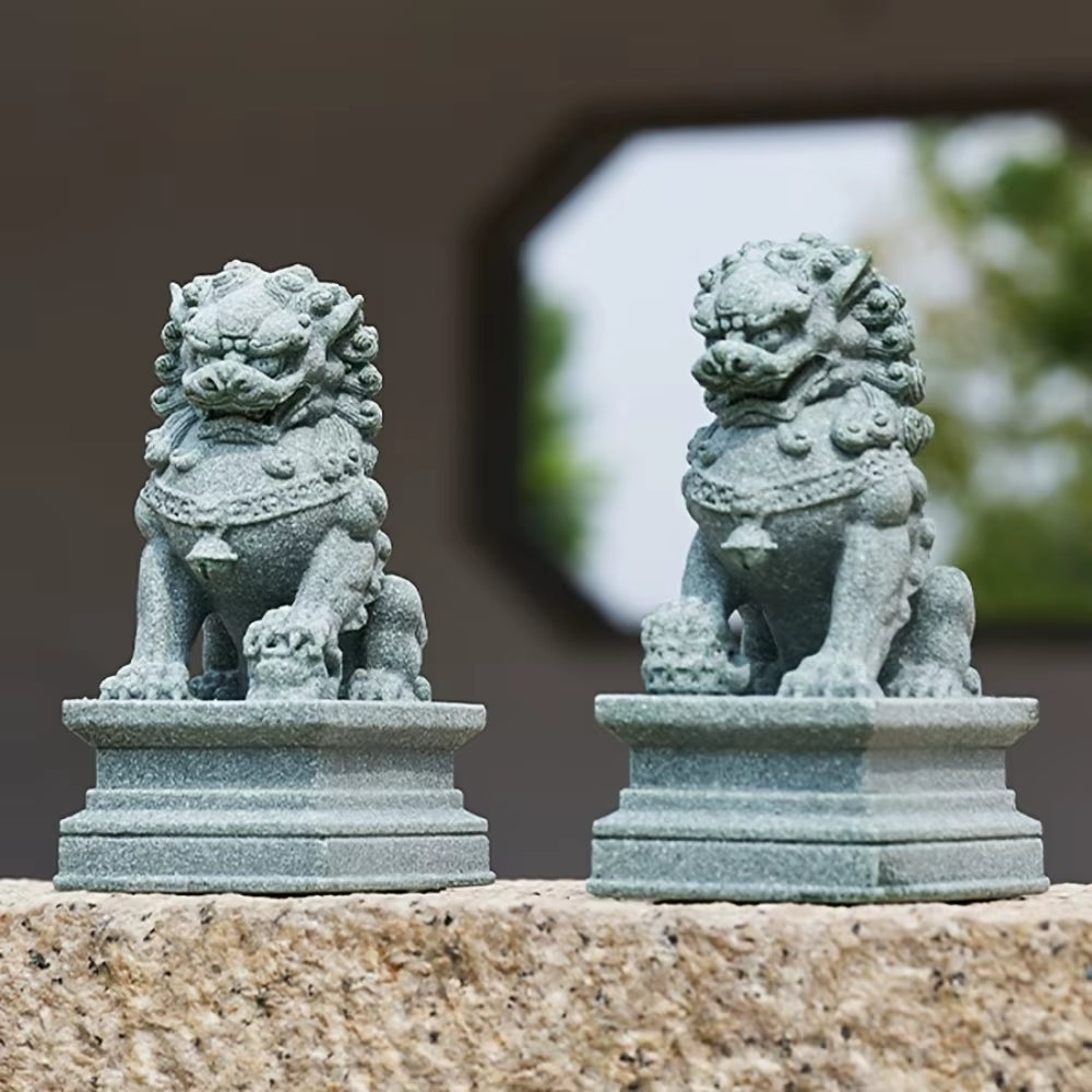 FU Foo Dogs Pair Guardian Lion Statues Chinese Feng Shui Decorative Figurines Home Living Room Bar Cafe Decor Desk Ornament